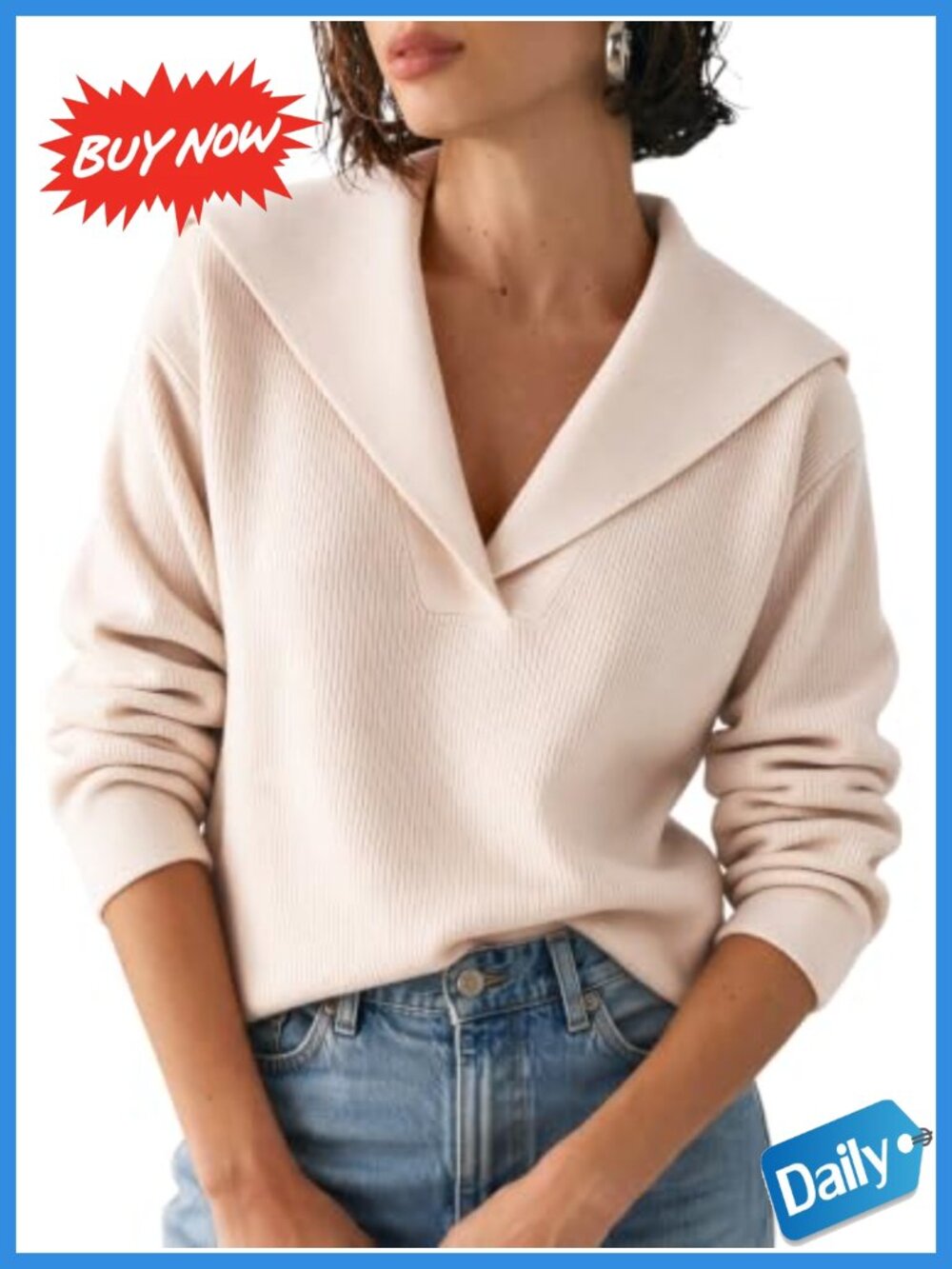 Cicy Bell Women's Ribbed Knit V-Neck Long Sleeve Pullover Sweater Business